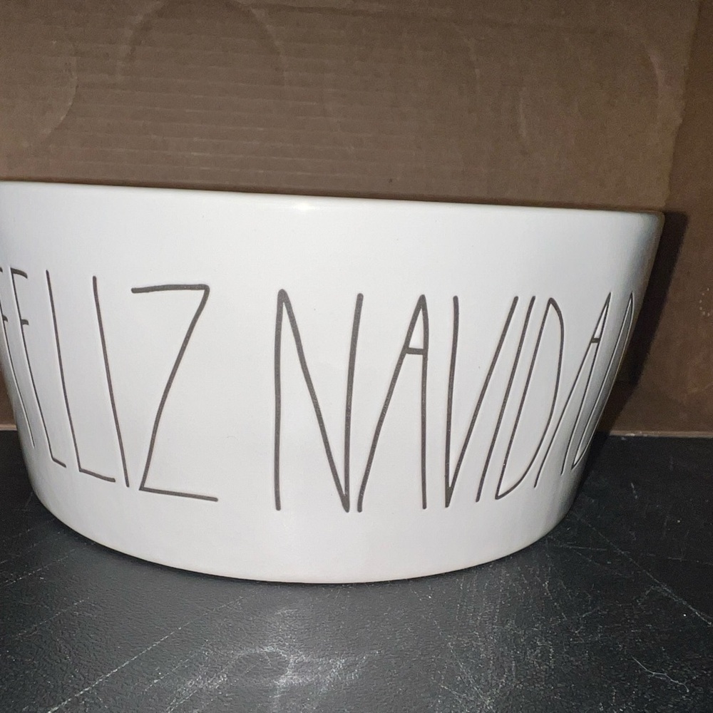 Rae Dunn Feliz Navidad XL dog bowl red inside
